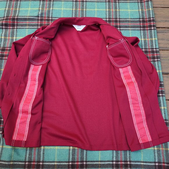 Vintage 1970's JCPenney Wide Lapel Collar Burgundy Red Button Up Jacket / Shirt, - Picture 3 of 11